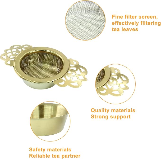 Waziaqoc 4 Pack Tea Fine Mesh Tea Strainers with Bowl, Stainless Steel Loose Leaf Tea Filter for 2.5-4 Inch Cup Mouth, Gold