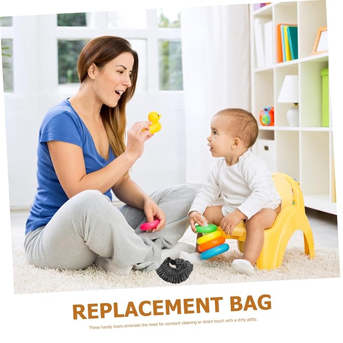 Elastic Potty Liners 100 Pack Disposable Baby Toilet Trash Bags for Travel Portable Plastic Potty Chair Liners Bathroom Training