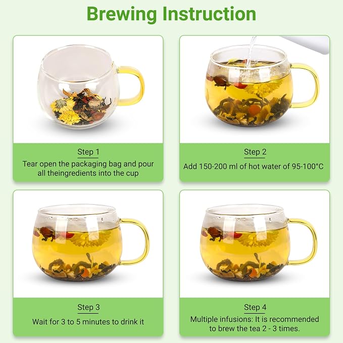 Dandelion Wolfberry Tea, Chinese Traditional 7 Natural Herbs Formula Blend Support Kidney & Liver Health Dandelion Root Tea Bags (1 Pack/12 Bags)