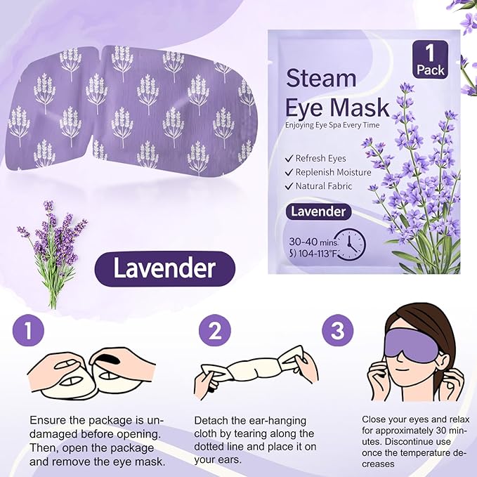 50 Pcs Steam Eye Masks for Dry Eyes Lavender Self Heated Steam Warm Eye Mask Heated Disposable Eyes Masks for Dark Circles, Puffy, Relief Stress, Fatigue Relaxation Gifts