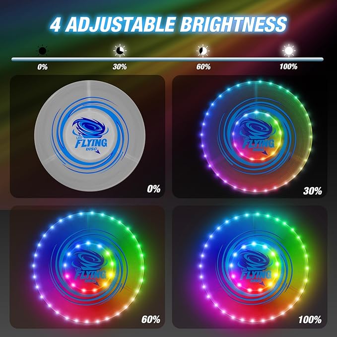 HYES 2 Pack Light up Flying Discs for Kids, Rechargeable Disc with 45 LEDs, 14 Lighting Modes(10")&Built-in Battery Disc(7.8"), Glow in The Dark Ring for Beach/Camping/Outdoor Sport