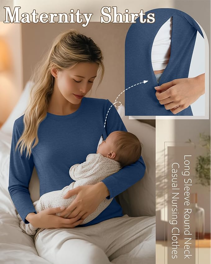 3 Pack Nursing Tops for Breastfeeding Maternity Shirts Zipper Long Sleeve Round Neck Knit Casual Nursing Clothes