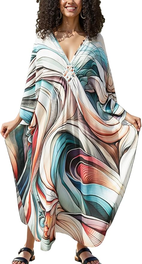 Mumu Dresses for Women Plus Size, Bohemian Kaftan Beach Cover Up Long Maxi Nightgown Soft Loungewear