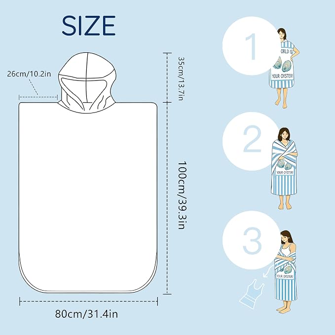 Beach Cover Ups Poncho Adult Cruise Oversized Microfiber Surf Towel Robe Microfiber Swim Parka Suit Towel Coverup, Hooded Robe, Oster Blue