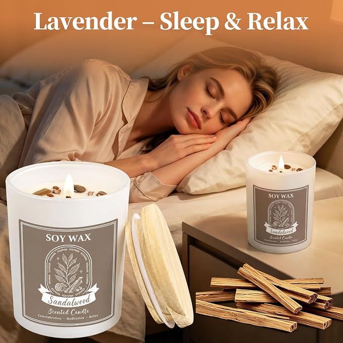 Scented Candle, Candles for Home Scented, 5.2 oz Soy Candles for Aromatherapy, Natural Hand-Poured, Relaxing Sandalwood Scent, Gift for Women Mom (Sandalwood)