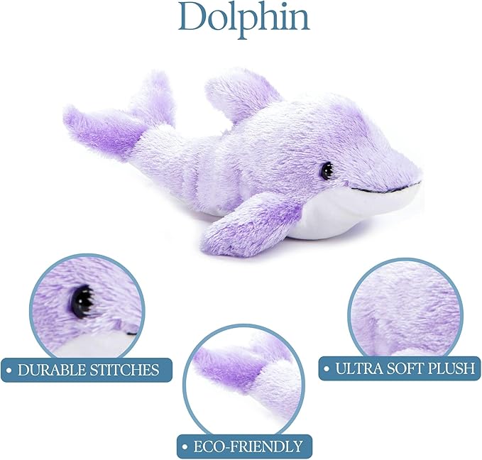 The Petting Zoo Purple Dolphin Stuffed Animal Plushie, Gifts for Kids, Scoopz Sealife Animals, Dolphin Plush Toy, 10 inches