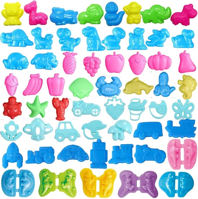Unleash Creativity with 6 Unique Dino Molds and 53 Pcs Play Dough Tools Sets Dough Whit 5 Bright Color Dough.Ideal as a Gift for Kids Aged 3-4-8 Years