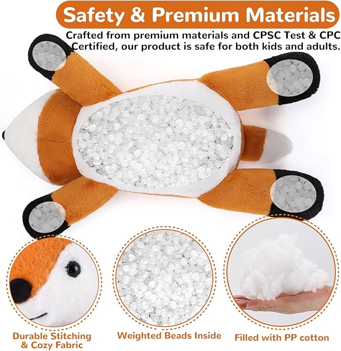 Fox Weighted Stuffed Animals - 28 Inch 5.0 Pounds Weighted Plushies Fox - Large Plush Stuffed Animals Pillow - Cute Plush Toys Gifts for Kids & Adults
