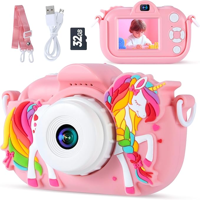 Kids Camera for Girls Ages 3-8, Toddler Camera with 1080P Video and 32GB SD Card, Cute Digital Camera for Kids for 4 Year Old Girl