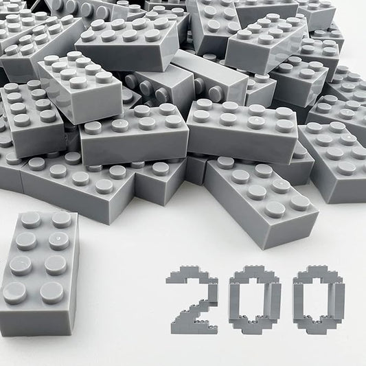 200 Piece Classic Building Bricks, 2x4 Building Blocks STEM Creative Build Toys, 100% Compatible with All Major Brands, MOC Bulk Bricks DIY Play Set for Kids Age 6+(Light Grey)