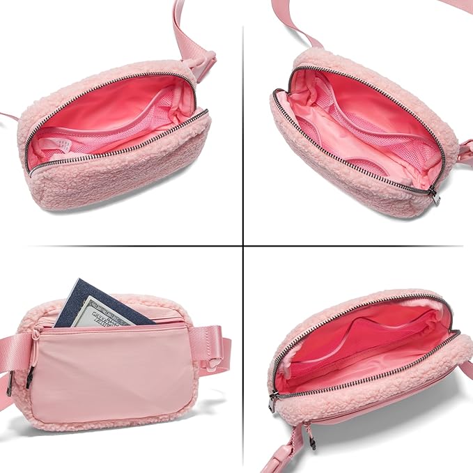 Gitus Fleece Belt Bag Sherpa Fanny Pack Crossbody Bags for Women Fashion Waist Packs with Adjustable Strap for Gym Travel Hiking Running Trending Gifts for Teen Girls Women Men (Light Pink)