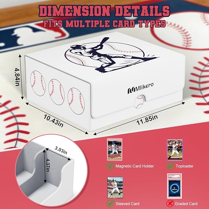 Mlikero Baseball Card Storage Box, Trading Card Storage Box Oversized Fits Toploaders, Magnetic Closure Sports Card Case for Baseball Cards (Holds 500+ Toploaders)