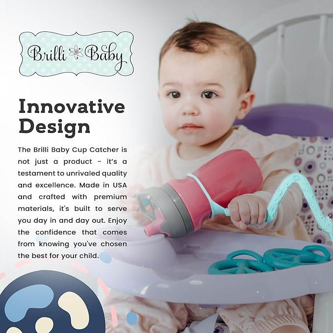 Brilli Baby Cup Catcher Patented Safety Tether Strap, Attach Sippy Cups, Bottles, Pacifiers & More to Stroller, High Chair, Car Seat, Made in USA, Food Grade, Dishwasher Safe (Lime & Lime)