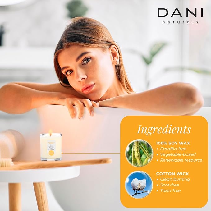 DANI Naturals Grapefruit Ginger 100% Soy Wax Candle, Non-Toxic, 7.5oz | Vegan,soy wax candle,Clean-burning with organic cotton wick,Energizing grapefruit ginger scent,Made in USA