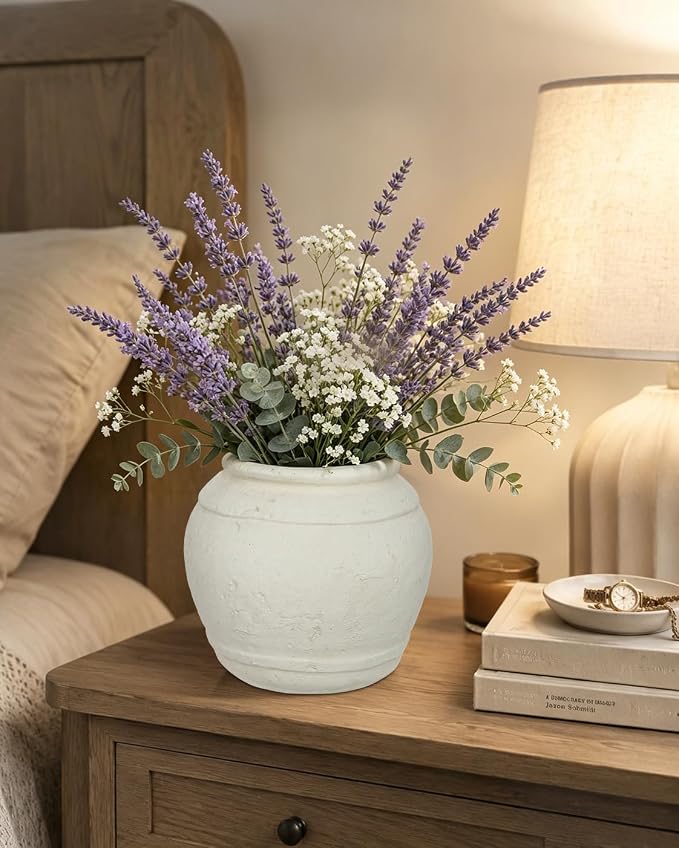 Briful Rustic Ceramic Farmhouse Vase, 5.9" Vintage Textured Pottery Jar | Off-White Cream Antique Vintage Vase for Modern Farmhouse, Dining Coffee Tabletop, Kitchen Counter, Desk & Mantle Aesthetic
