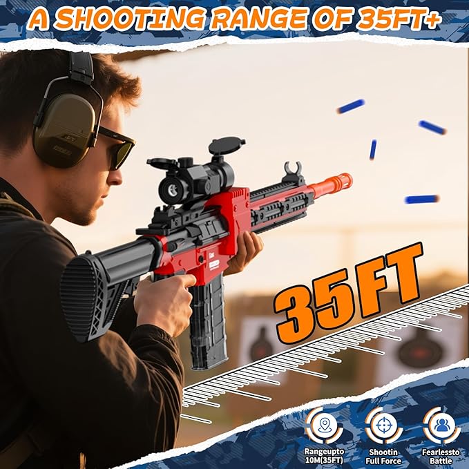 Automatic Toy Foam Blaster Sniper with Scope, Electric Toy Gun Dart Blaster with 120 Foam Darts for Guns, Goggles, Air Pocket Technology Outdoor Shooting Game Kids Toys for Ages 8-12 Boys Girls-Red