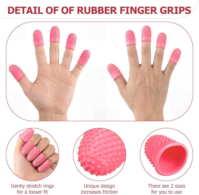 SATINIOR 20 Pcs Rubber Fingers Tip Finger Protectors Covers for Hand Sewing Reusable Grips Rubber Thimbles for Money Counting Collating Knitting Paperwork Hot Glue Sorting(Xs,Pink)