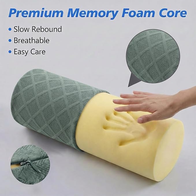 Cervical Memory Foam Neck Roll Pillow Comfortable Breathable(3.1) | Neck Support Pillows for Sleeping 3.1in H Small Round Circle Pillow Cylinder Pillows for Back Lumbar Leg Yoga Pain Relief