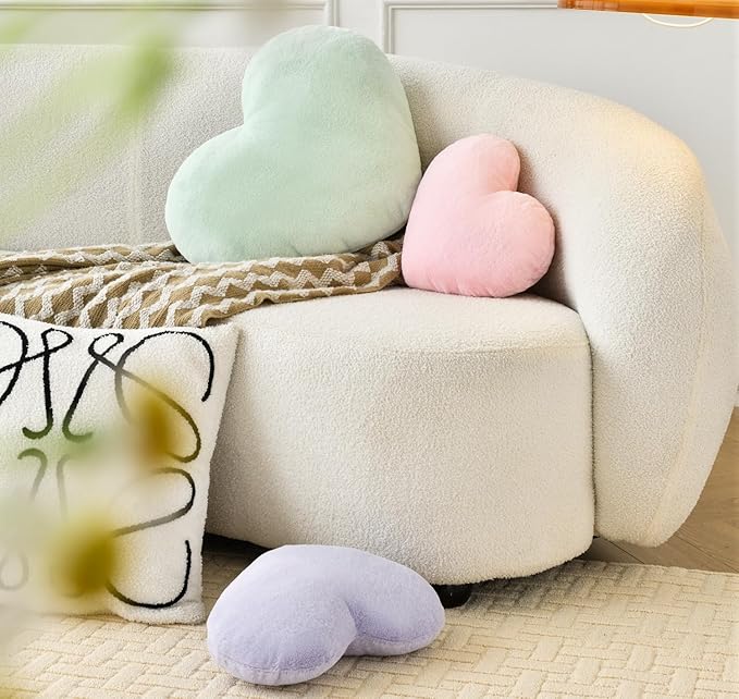 Petrella Heart Pillow Cute Fuzzy Pillows Throw Pillows for Bed Livingroom Home Decor Cushion Decorative Aesthetic Preppy Pillows Green,Large 19"x15"