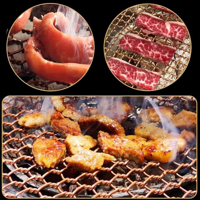 Copper Barbecue Grill Netting with Handle Round Barbecue Wire Mesh Steaming Cooling Baking Net for Korean BBQ