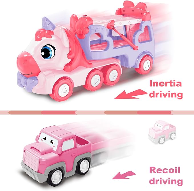 Toys for 3 Year Old Girl, 5-in-1 Unicorn Toys Carrier Truck Toy Cars with Light & Sound,Girl Toddler Toys Age 3-5, 3 4 5 Year Old Birthday Gifts