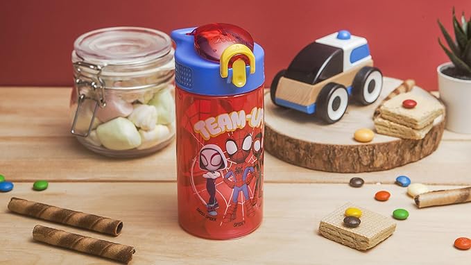 Zak Designs Marvel Spider-Man Kids Water Bottle with Spout Cover and Carrying Loop, Durable Plastic, Leak-Proof Water Bottle Design for Travel (16 oz, 2-Pack, Spidey and His Amazing Friends)