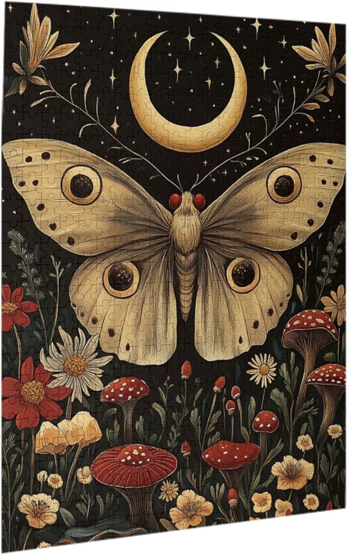 Cafemira 500 Pieces Jigsaw Puzzles for Adults,Golden Winged Moth & Floral Mystery Wall Decor,Great for Relaxation and Display,Every Piece is Unique,Exercise Hands on Skills and Thinking