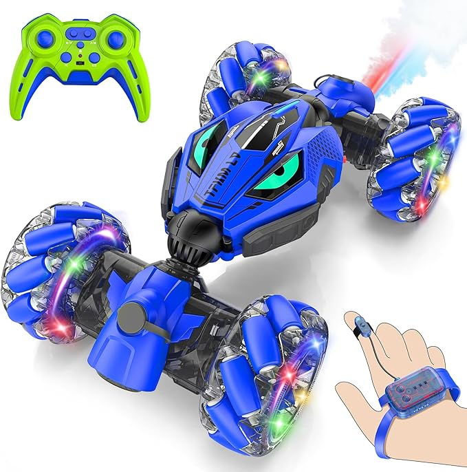 VisionX Unique 2.4GHz 4WD 360° Rotating Gesture Sensing RC Stunt Cars for Boys and Girls Ages 6-12, Double‑Sided Driving RC Drift Car, Birthday and Christmas Cool Car Toys Gifts for Kids, 2 Batteries