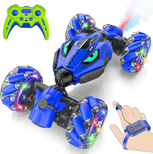VisionX Unique 2.4GHz 4WD 360° Rotating Gesture Sensing RC Stunt Cars for Boys and Girls Ages 6-12, Double‑Sided Driving RC Drift Car, Birthday and Christmas Cool Car Toys Gifts for Kids, 2 Batteries