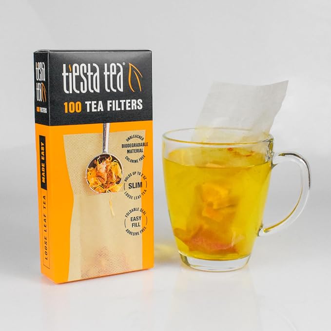 Tiesta Tea Loose Leaf Filters for Brewing, Disposable Infuser for Hot & Iced Drinks, Easy-Fill Steeper, Unbleached Paper, Single-Cup Infuser for Loose Leaves, 100 Empty Bags (Pack of 2)