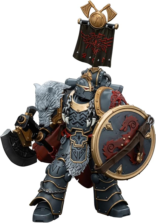 JOYTOY Warhammer 40K 1/18 Action Figures, Space Wolves Legion Praetor with Power Axe and Combat Shield Pistol for Collectors & Decor, Ideal Gift for Christmas, Character Figure - JT-00133