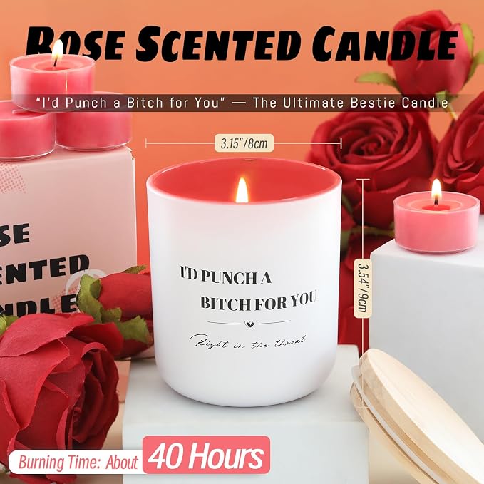 HAVITI Galentines Valentines Day Gifts for Women, Rose Scented Candles 8oz, Jar Candles 40H Soy Wax Candle Birthday Gifts Her Mom Mothers Day Best Friend Bridal Shower Friendship Gift