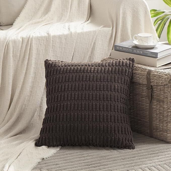 Fancy Homi 4 Packs Decorative Throw Pillow Covers for Living Room Couch Bed, Modern Farmhouse Boho Home Décor Accent Cushion Case, 12" x 12", Dark Brown