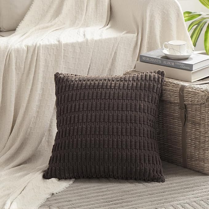 Fancy Homi 4 Packs Decorative Throw Pillow Covers for Living Room Couch Bed, Modern Farmhouse Boho Home Décor Accent Cushion Case, 24" x 24", Dark Brown