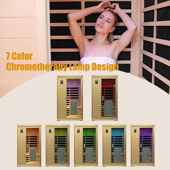 Kanlanth Far Infrared Wooden Sauna Room, 2 Person Home Sauna, Canadian Hemlock Indoor Sauna Spa, 9 Low EMF Heaters,1,750watt, 2 Chromotherapy Lights, 2 Bluetooth Speakers, 1 LED Reading Lamp