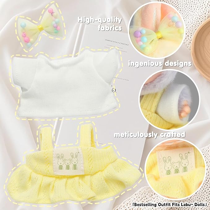 2025NEW Trendy Yellow Dress Clothes for bubudoll, Designed for bubuclothes, Multiple Stylish Outfit Sets for 5.9-6.7in Doll , Optimal for Your15&17cm Dolls Dress up (Yellow Skirt 3pc Set)