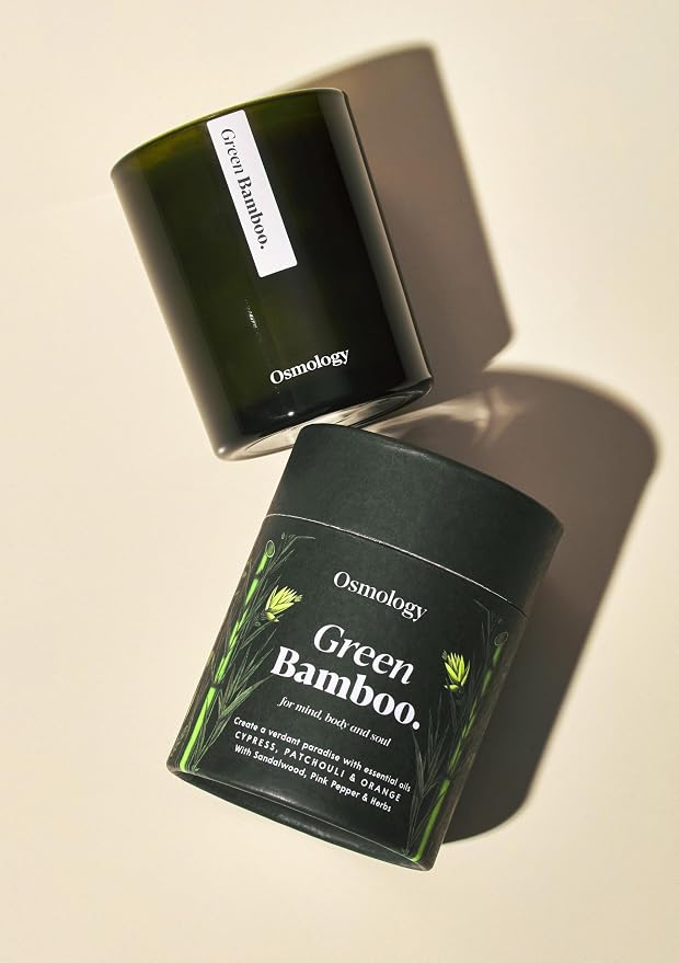 Green Bamboo Aromatherapy Candle – Patchouli, Sandalwood & Cypress Scented Candle, Plant-Based Wax, 7 oz, 45 Hour Burn Time, Fresh & Grounding Candle