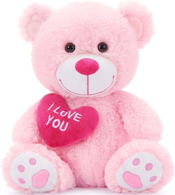 12" Teddy Bear with Heart, Cute Pink Teddy Bear Stuffed Animals for Valentines Soft Bear Plushie Toy Stuffed Bear Plush Gifts for Girlfriend Kid