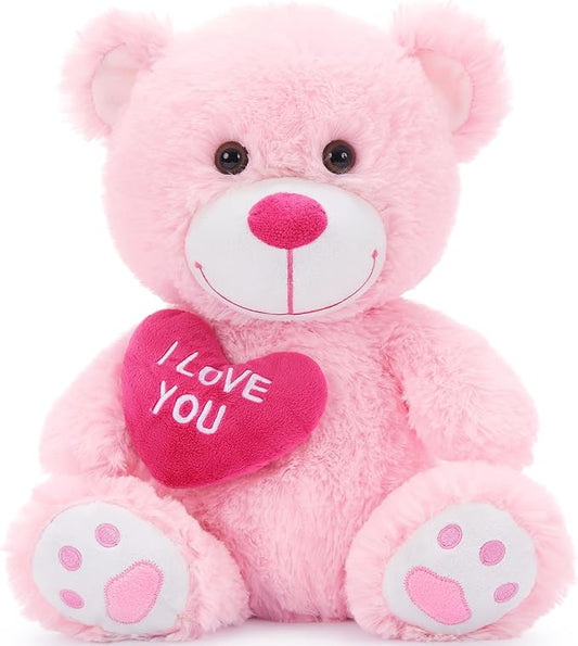 12" Teddy Bear with Heart, Cute Pink Teddy Bear Stuffed Animals for Valentines Soft Bear Plushie Toy Stuffed Bear Plush Gifts for Girlfriend Kid