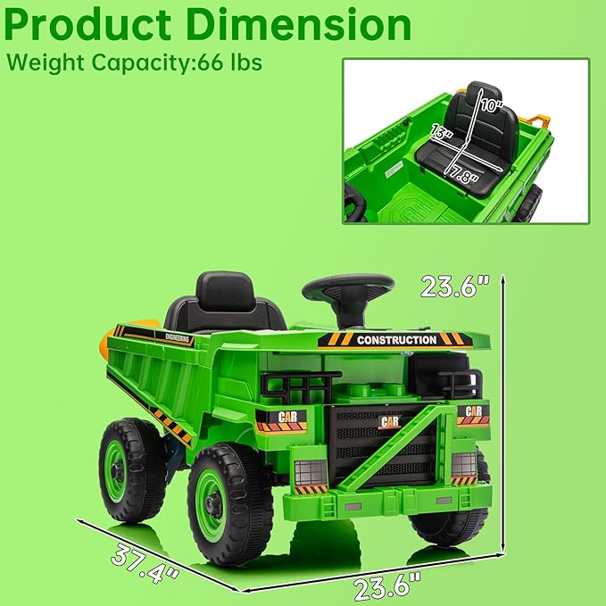 POSTACK Ride on Toy with Parental Remote Control, 12 Volt Battery Powered 4 Wheels Kids UTV, Kids Cars to Drive for Toddlers Boys Girls with Shovel,3 Speeds,Bluetooth, Music, Green
