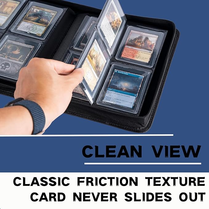 Top loader Binder, Holds 128+ Toploaders, 4 Pocket Top Loader Card Storage Case, Double-Sided Pockets for trading card in 3 x 4'' Toploaders（Navy Blue）