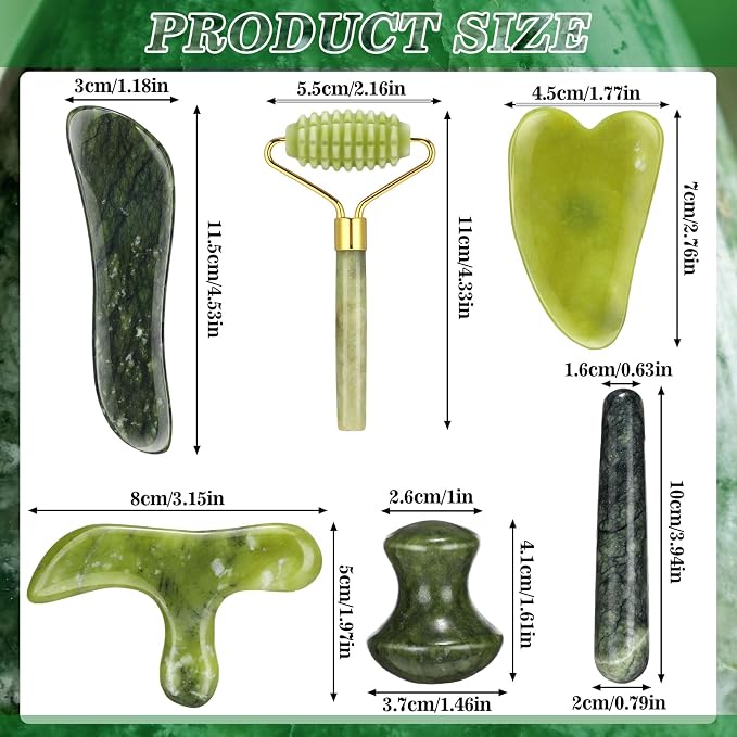 Sliner 6 Pcs Natural Jade Foot Massage Tool Set Jade Deep Tissue Point Massage Tool Foot Reflexology Massager Gua Sha Scraping Stone for Feet Care Relaxation Muscles Soreness Pain Relief