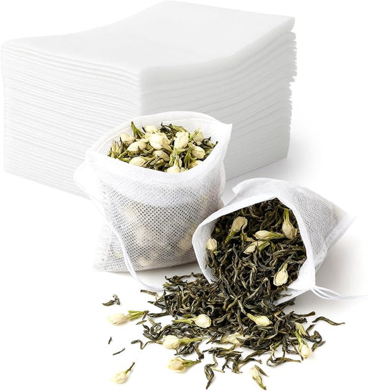 TamBee 100 Pack Disposable Tea Filter Bags Empty Muslin Drawstring Seal Filter Tea Bags Drawstring Herb Loose Tea Bag Tea Filter Pouches Empty Tea Bags (1.97"X2.76" / 5cm X 7cm)