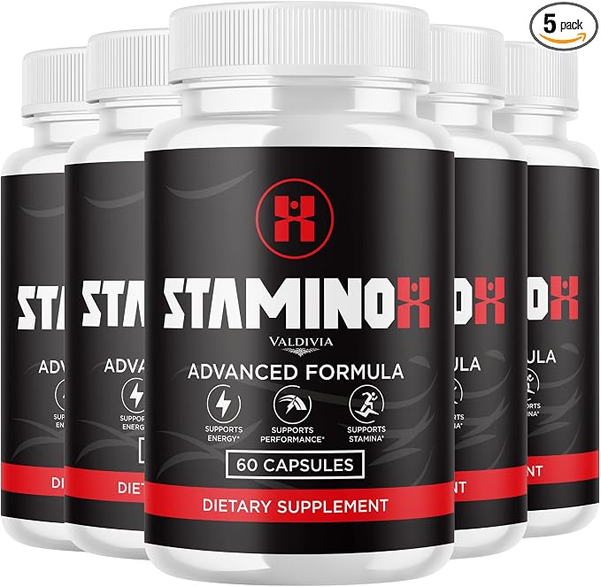 Valdivia (5 Pack) Staminox Capsules, Official Staminox Support Supplement Pills Reviews (300 Capsules)