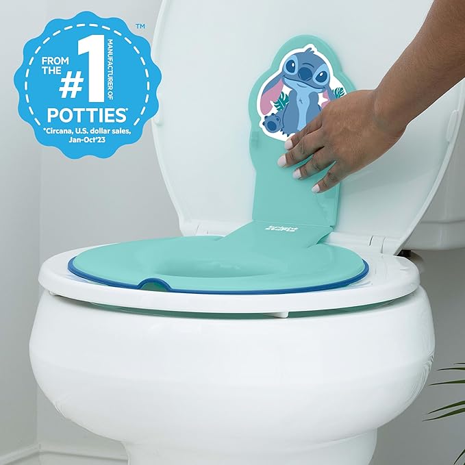 Bright Starts Disney Baby Stitch Flip & Sit Potty Training Seat, Attaches to Toilet Securely, Space Saving Design Fits Most Toilets, Easy to Clean