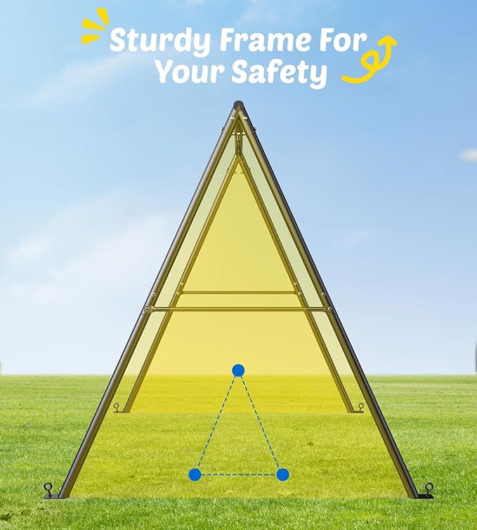 Trekassy Swing Sets for Backyard, 440lbs Heavy Duty A-Frame Metal Stand with 60" Large Platform Swing for Outdoor Playground Park (Black Frame + Rainbow Swing)（Patented）