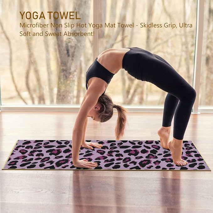 Vintage Leopard Print Yoga Mat Towel Non Slip Soft Sweat Absorbent Hot Yoga Mat Towel, for Hot Yoga, Pilates and Workout-73 x 27 Inch