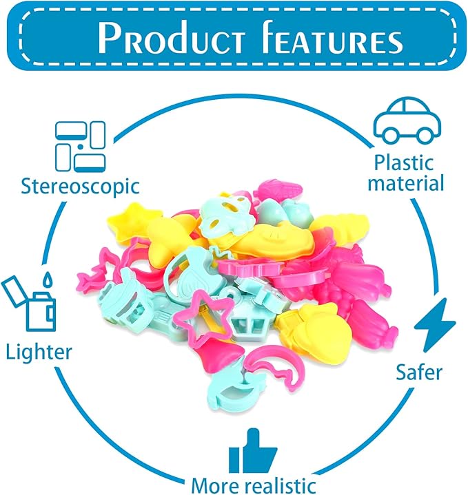 40 Pieces Play Tools and Cutters Play Set Accessories Various Plastic Colorful Molds and Shapes, Party Pack Playset for Air Dry Clay