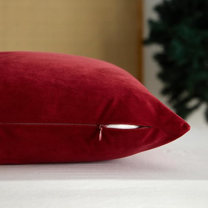 18x18 Velvet Throw Pillow Covers Set of 2 for Couch Bed Sofa,Burgundy | Decorative Soft Cushion Covers with Invisible Zipper for Modern Living Room Bedroom Home Decor