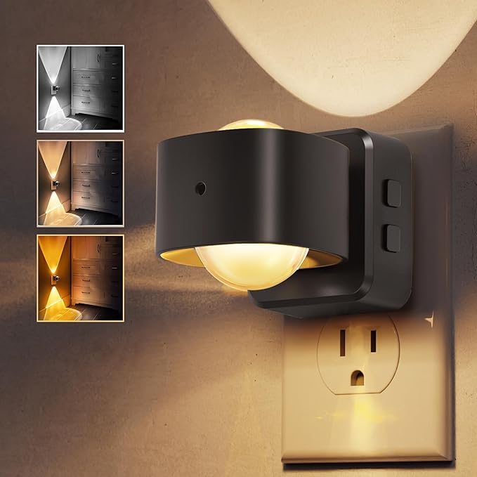 L LOHAS LED Night Light Projector, Night Lights Plug into Wall 3CCT | 2000K/3000K/5000K Adjustable Color Temperature Nightlight, Rotating Nightlight with Light Sensor for Kids, Bathroom, 1 Pack